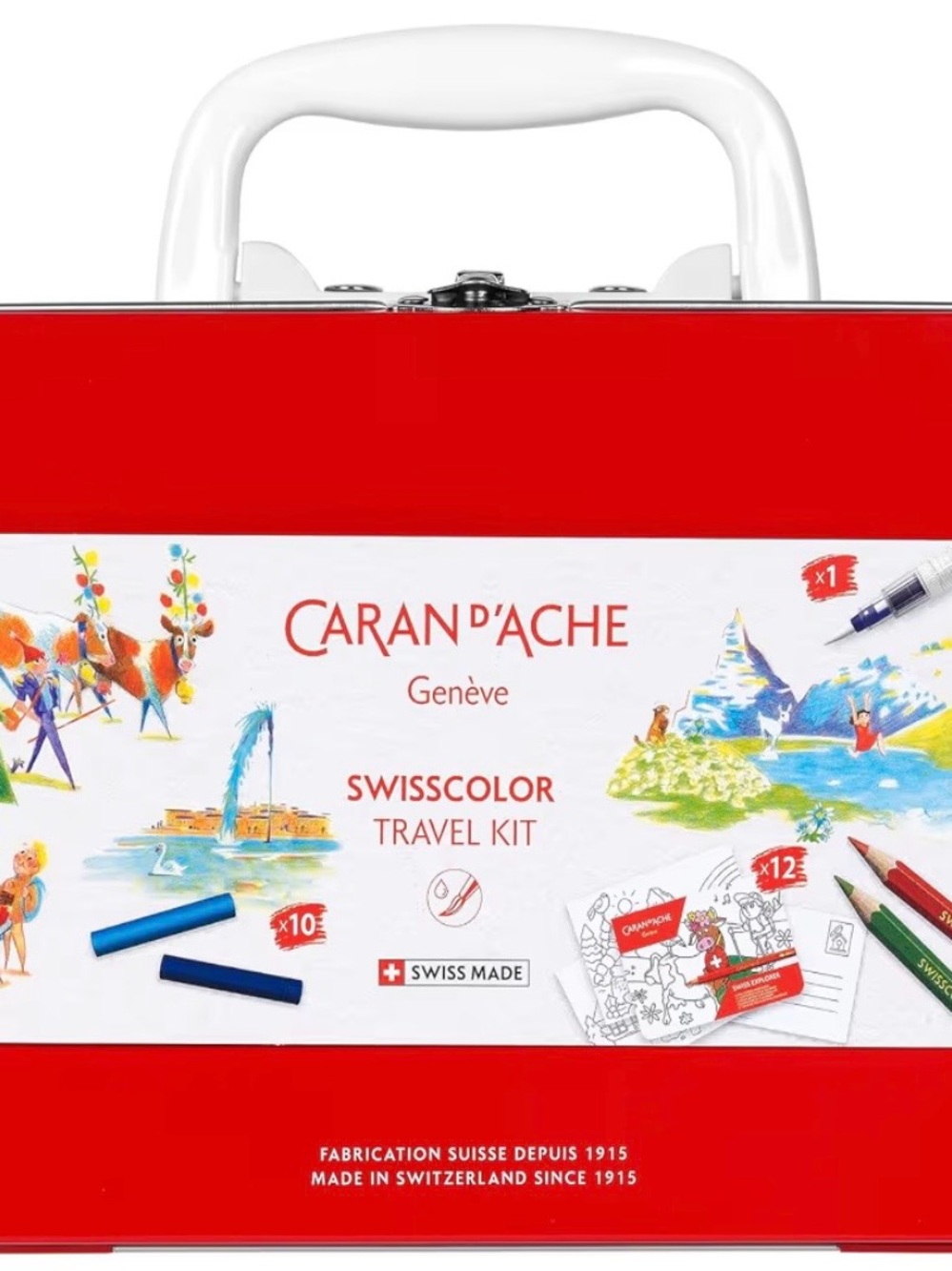Caran d'Ache Swisscolor Travel Kit - Red and White Tin